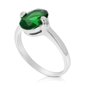 2 cttw Green Topaz Ring .925 Sterling Silver with Rhodium Oval Shape 10x8 MM