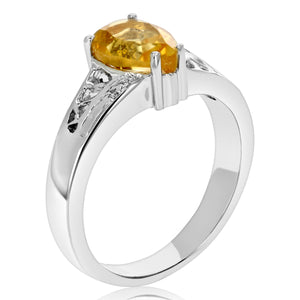 1.70 cttw Citrine and Diamond Ring .925 Sterling Silver with Rhodium Pear Shape
