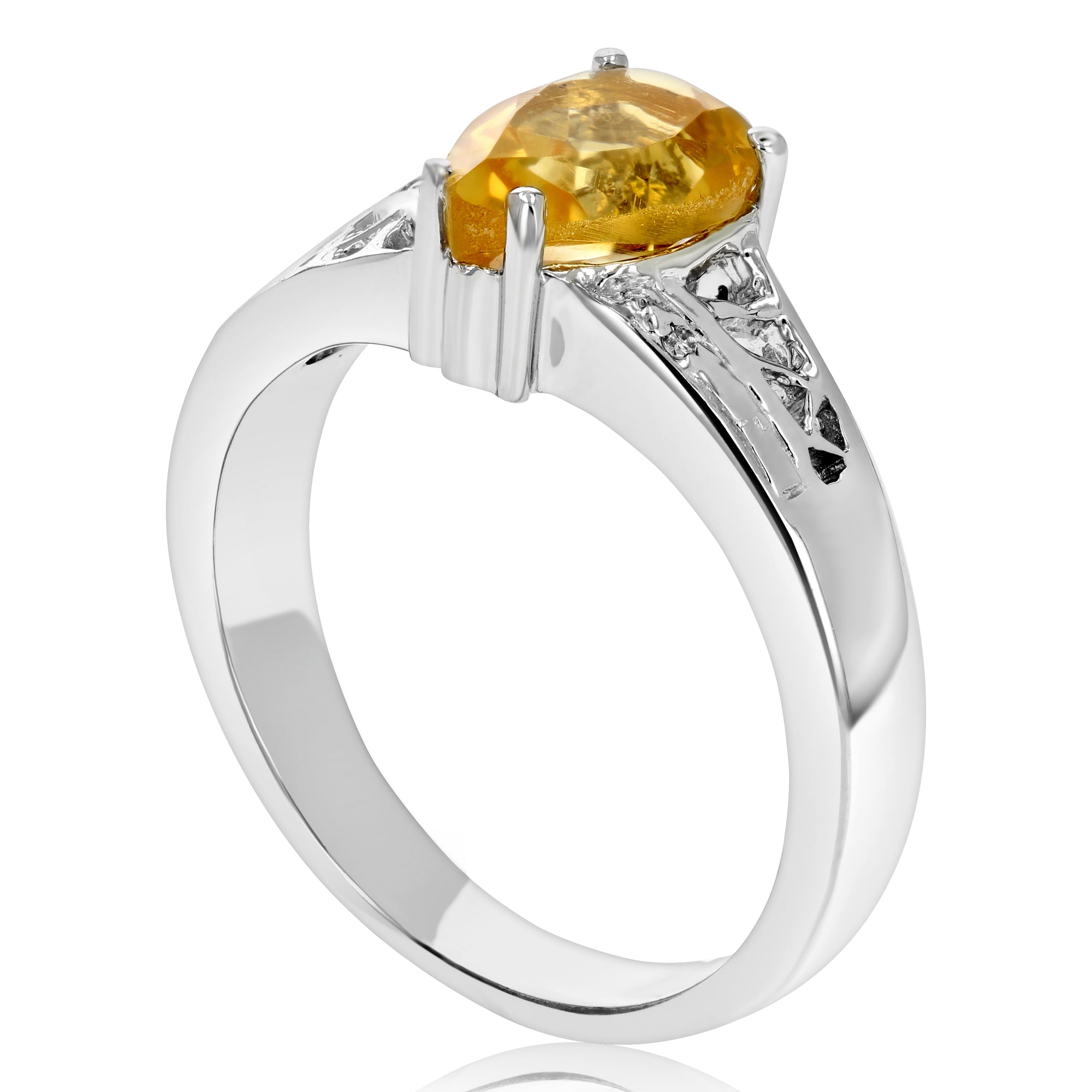 1.70 cttw Citrine and Diamond Ring .925 Sterling Silver with Rhodium Pear Shape