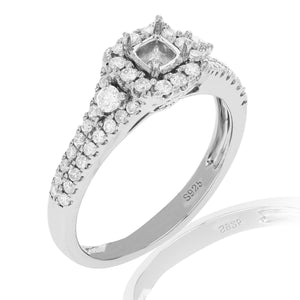 1/2 cttw Diamond Semi Mount Engagement Ring with Center Princess Silver Size 7
