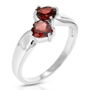 1.40 cttw Garnet Ring in .925 Sterling Silver with Rhodium Plating Heart Shape