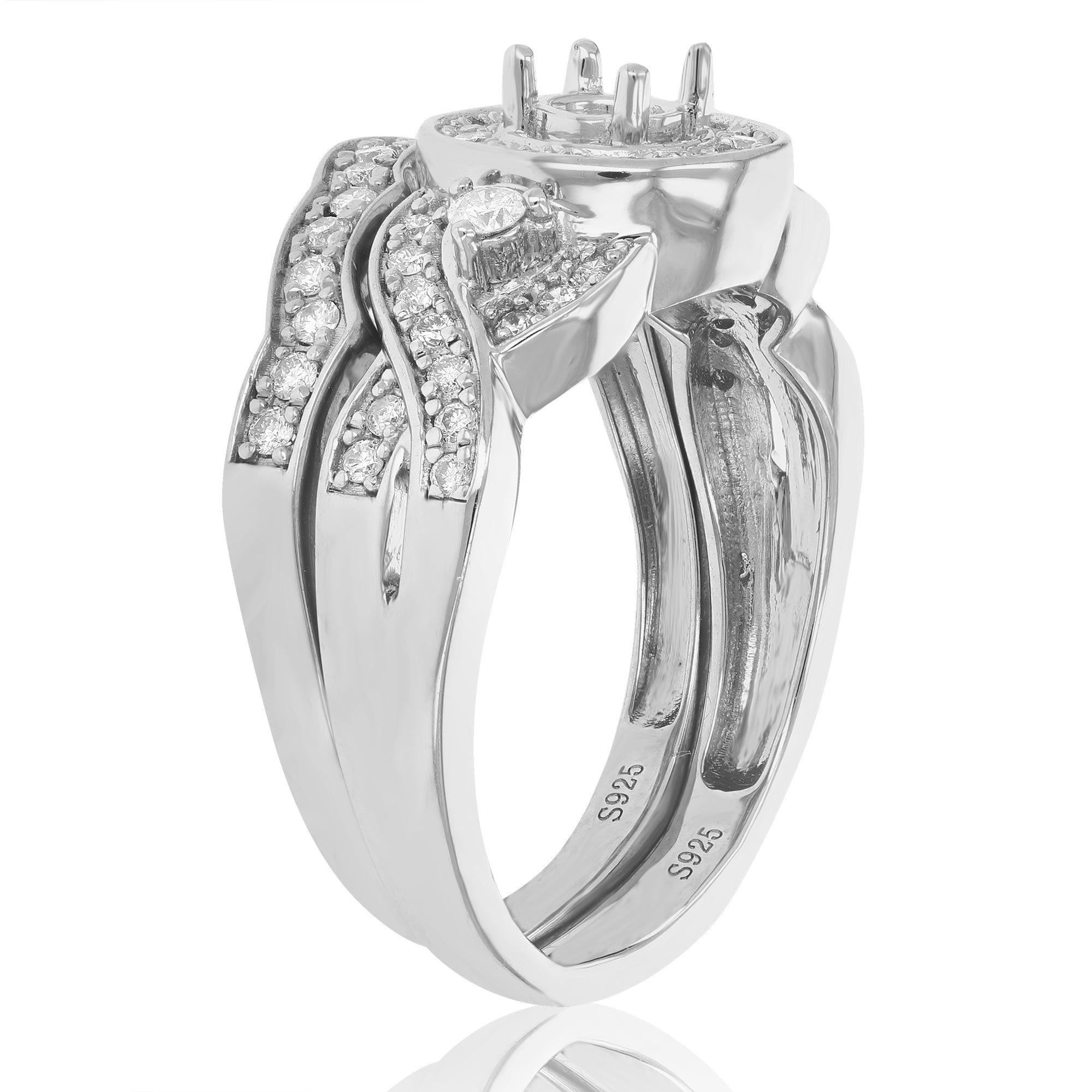 1/2 cttw Diamond Semi Mount Bridal Set .925 Sterling Silver Wedding Size 7