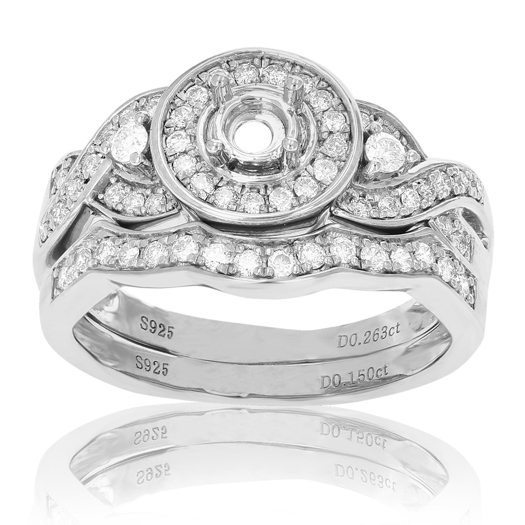 1/2 cttw Diamond Semi Mount Bridal Set .925 Sterling Silver Wedding Size 7