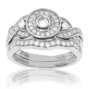 1/2 cttw Diamond Semi Mount Bridal Set .925 Sterling Silver Wedding Size 7