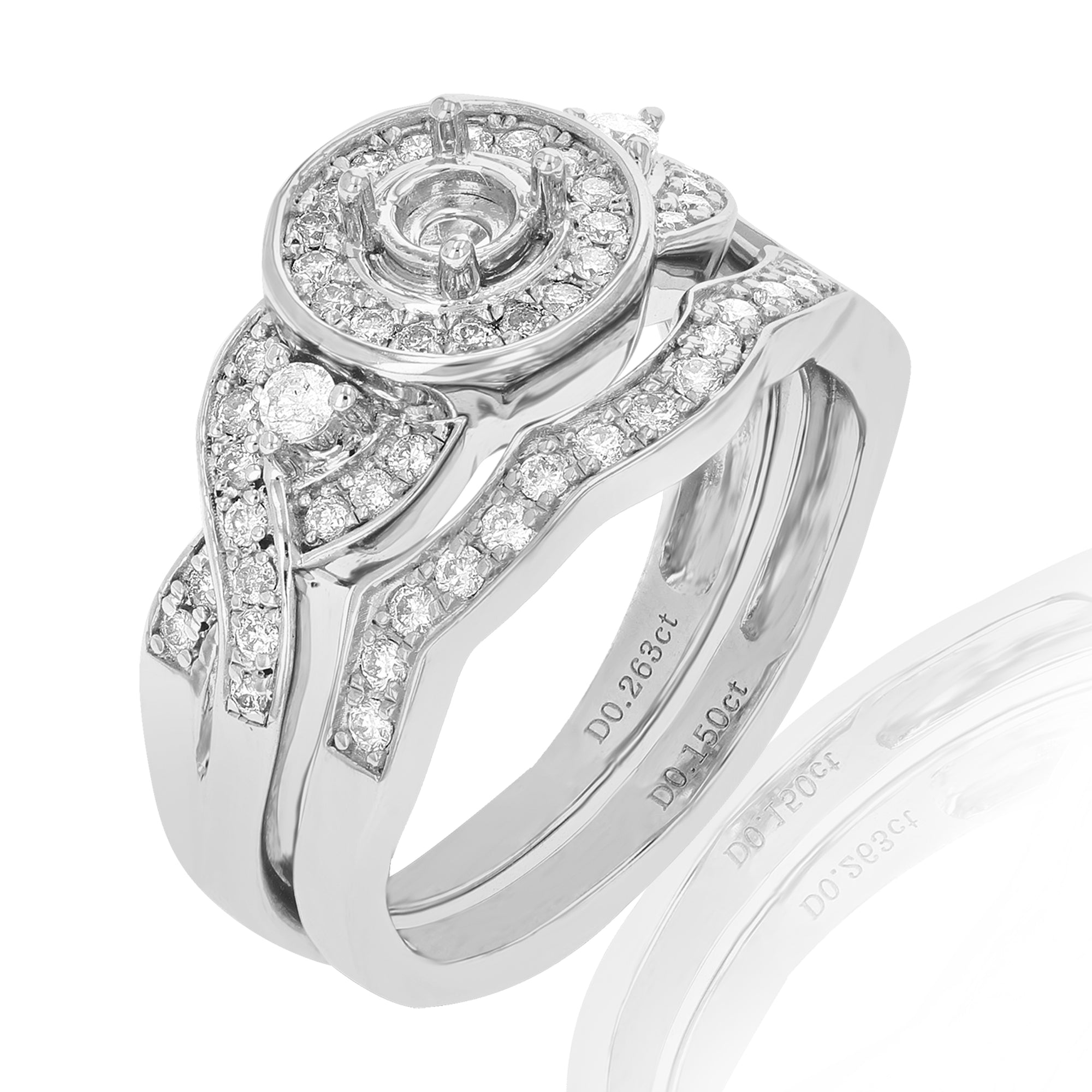 1/2 cttw Diamond Semi Mount Bridal Set .925 Sterling Silver Wedding Size 7