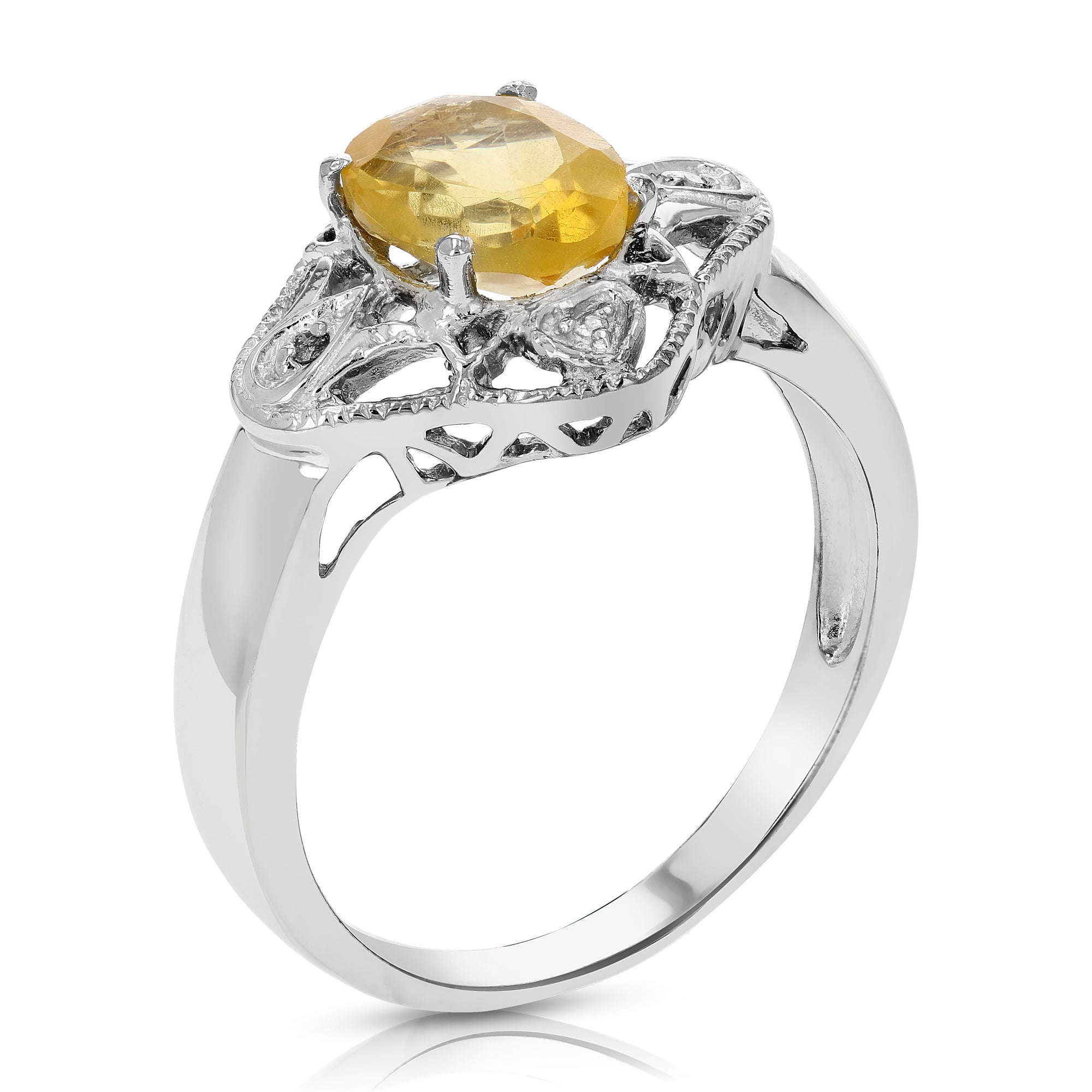 1.73 cttw Citrine and Diamond Ring .925 Sterling Silver with Rhodium Oval Shape