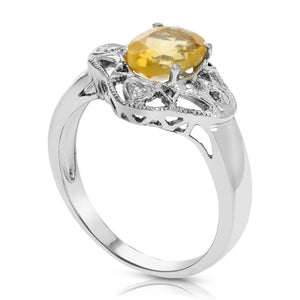 1.73 cttw Citrine and Diamond Ring .925 Sterling Silver with Rhodium Oval Shape