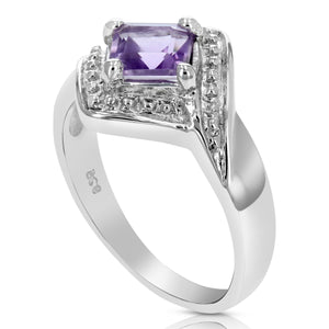 0.60 cttw Purple Amethyst Ring .925 Sterling Silver with Rhodium Princess 5 MM