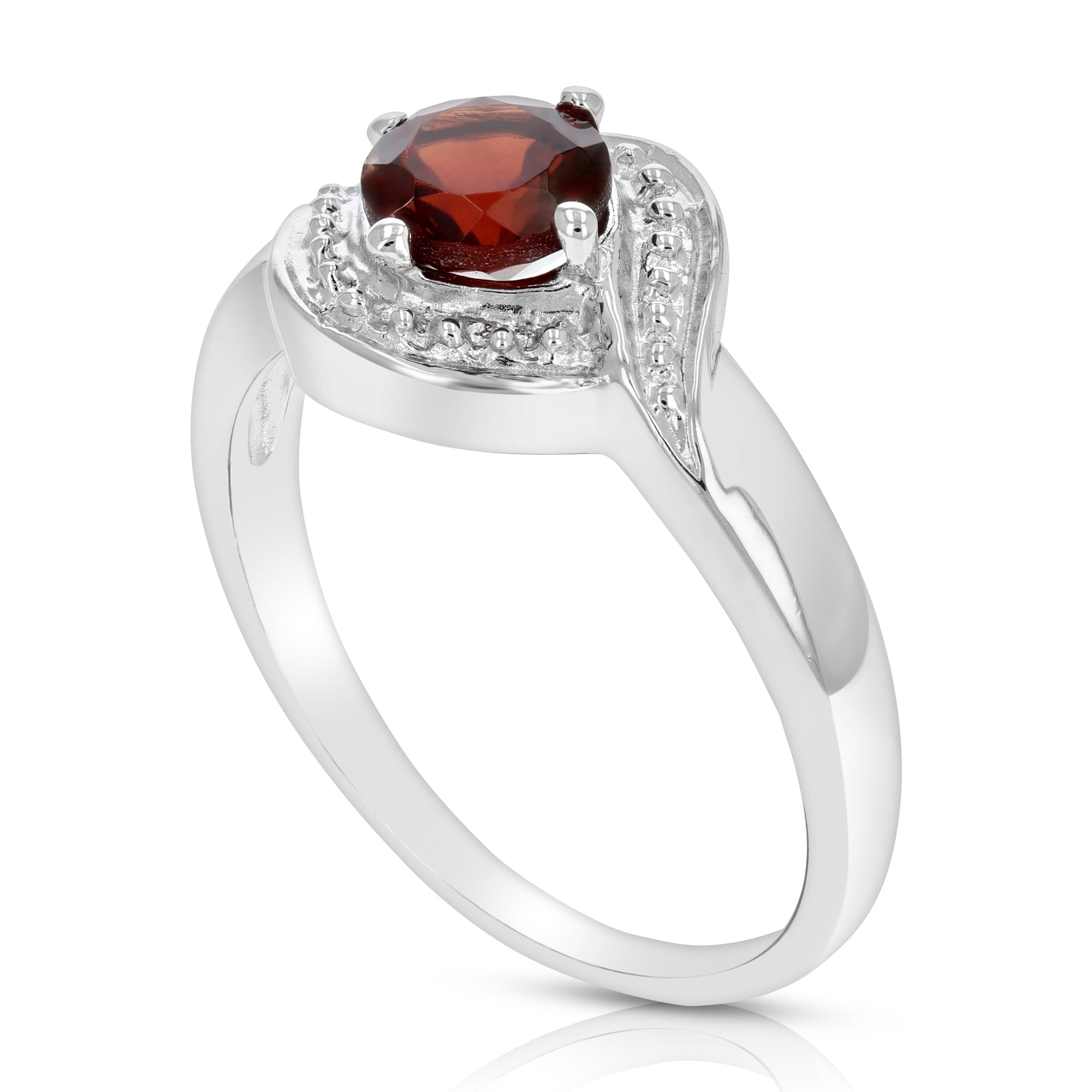 1/2 cttw Garnet Ring .925 Sterling Silver with Rhodium Plating Round Shape 5 MM