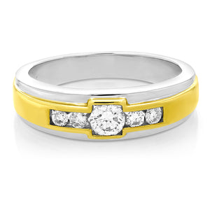1/2 cttw Men's 5 Stone Diamond Engagement Ring 14K Two Tone Gold Round Size 10