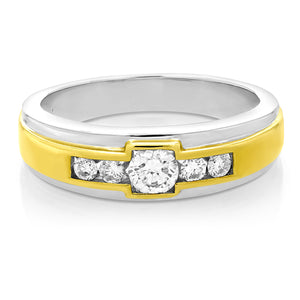 1/2 cttw Men's 5 Stone Diamond Engagement Ring 14K Two Tone Gold Round Size 10