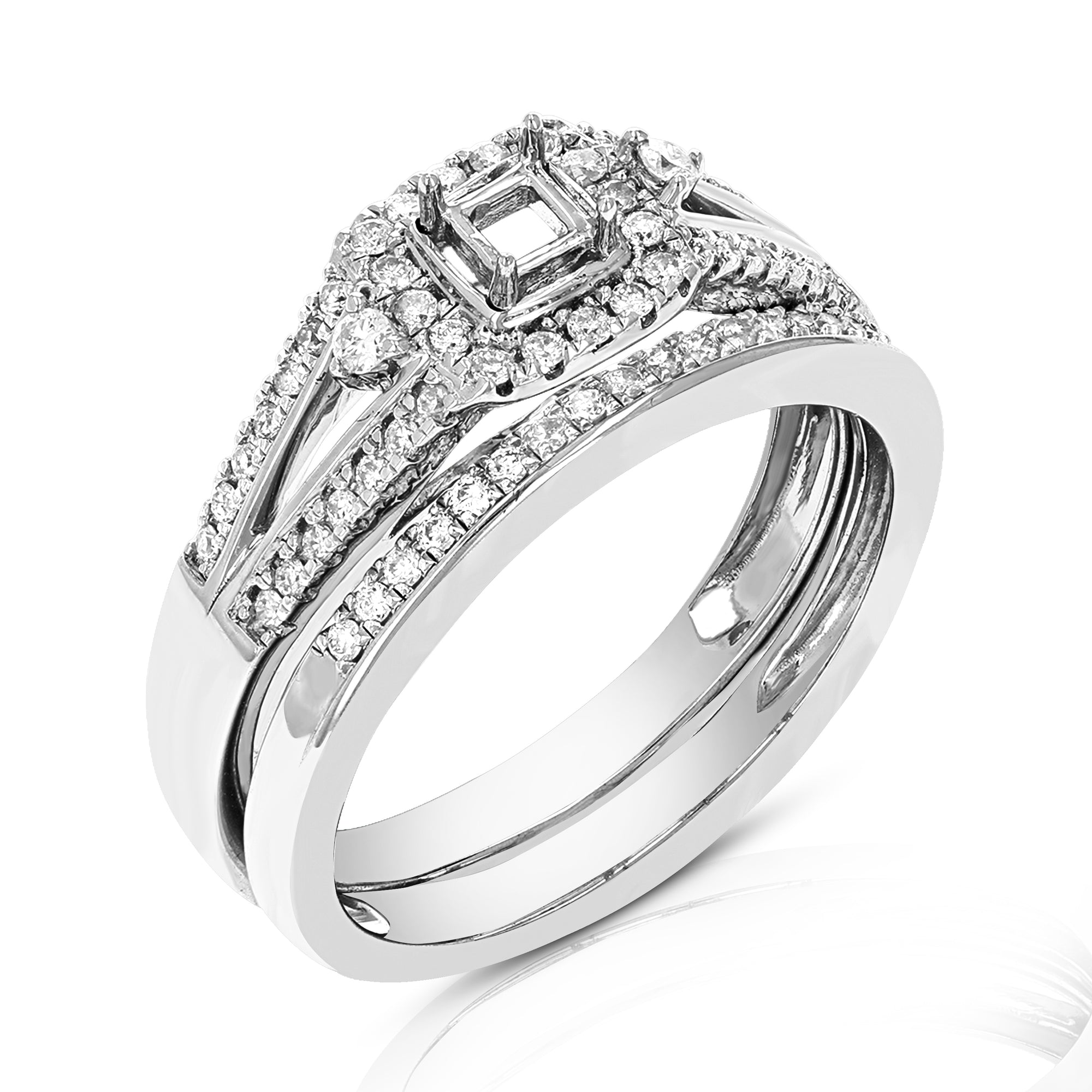 1/3 cttw Diamond Semi Mount Bridal Set with Center Princess Silver Size 7