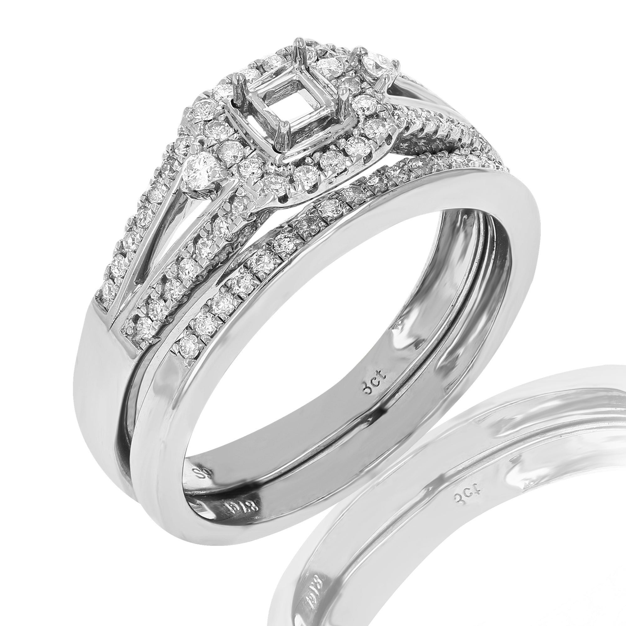 1/3 cttw Diamond Semi Mount Bridal Set with Center Princess Silver Size 7