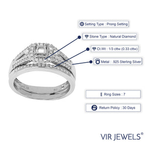 1/3 cttw Diamond Semi Mount Bridal Set with Center Princess Silver Size 7