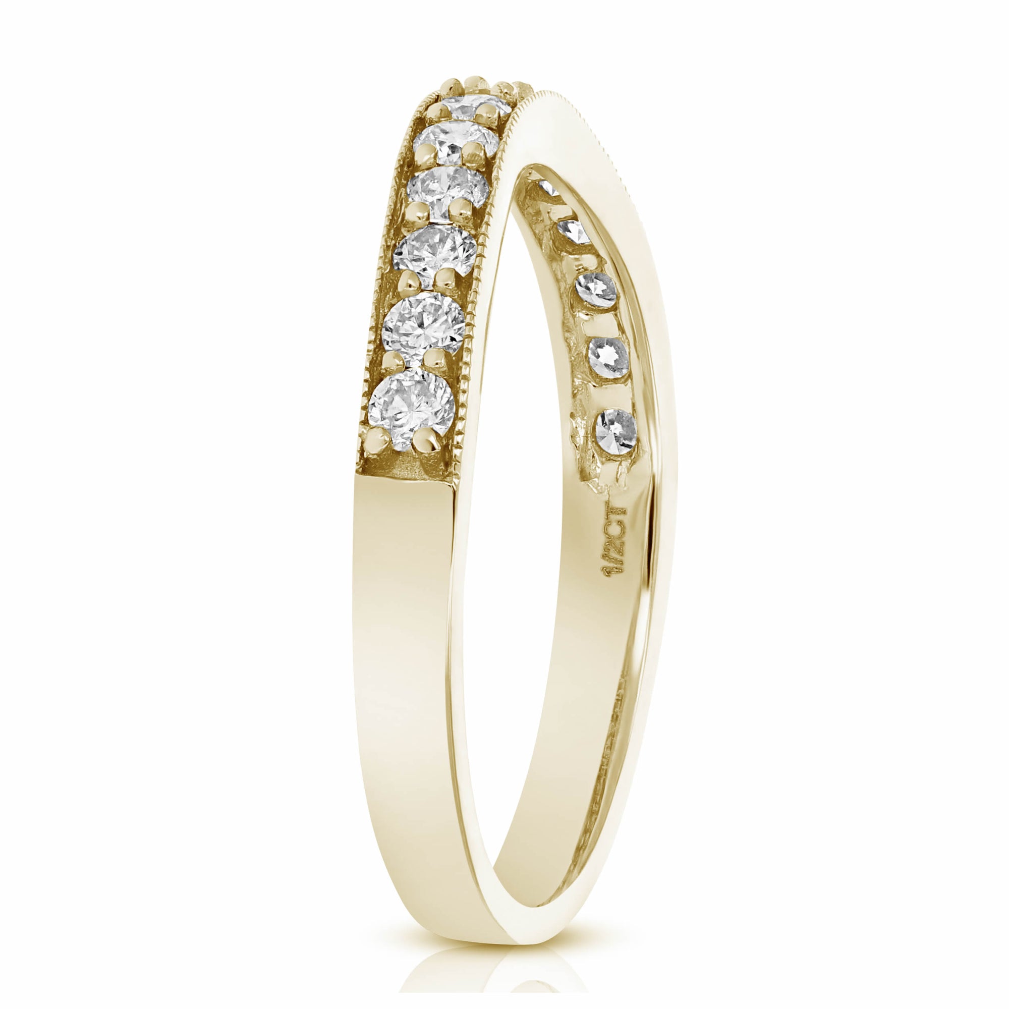 1/2 cttw Diamond Contour Wave Wedding Band in 14K Yellow Gold Prong Set Round