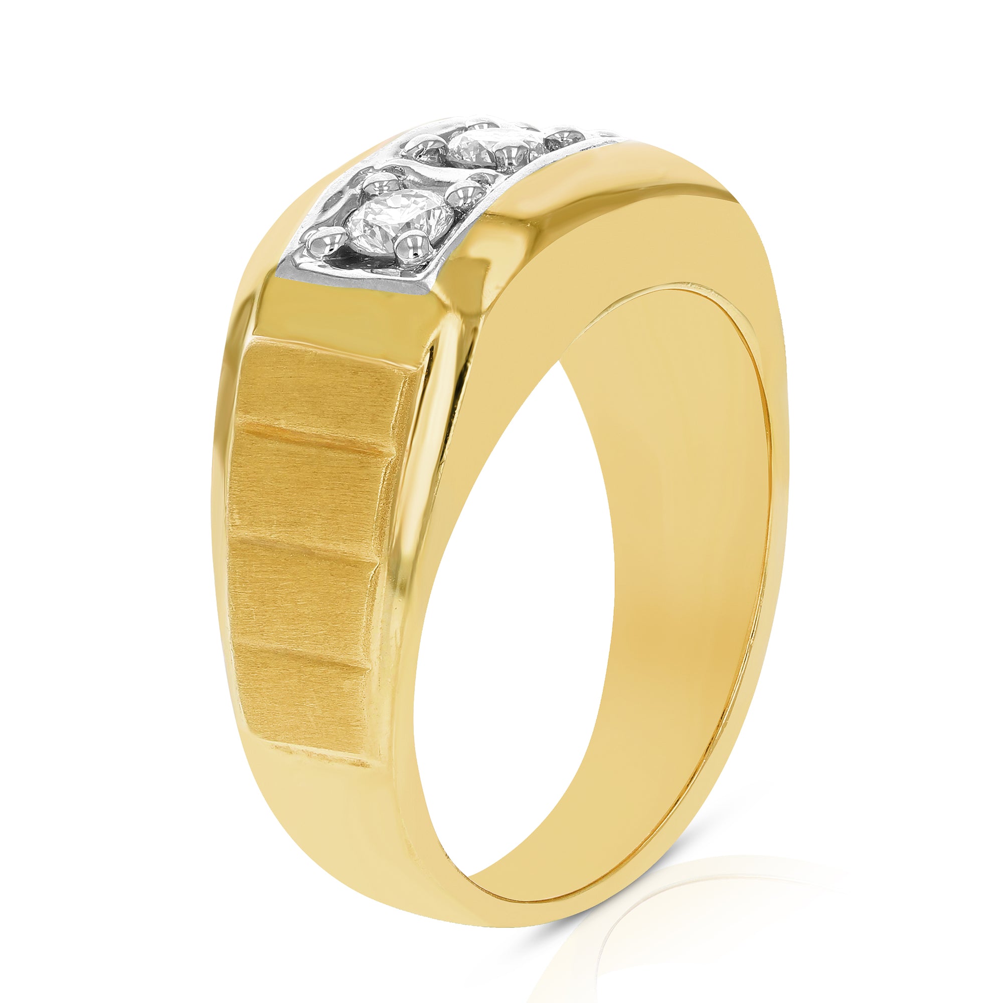 1/2 cttw Men's 3 Stone Diamond Engagement Ring 14K Yellow Gold SI Clarity Size 10