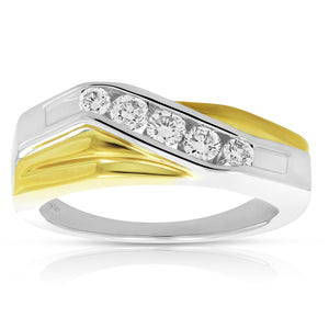 1/2 cttw Men's 5 Stone SI1 Clarity Diamond Ring 14K Two Tone Gold Size 10