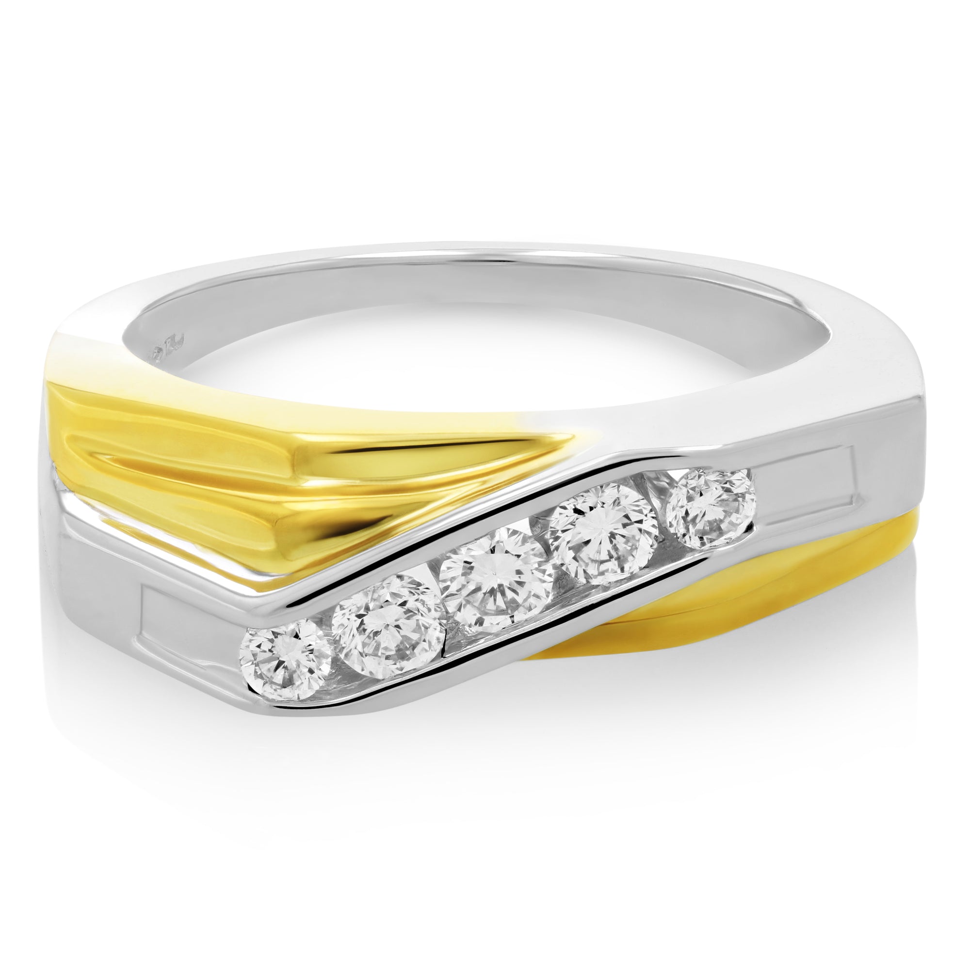 1/2 cttw Men's 5 Stone SI1 Clarity Diamond Ring 14K Two Tone Gold Size 10