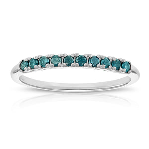 1/4 cttw Blue Diamond Wedding Band for Women in 0.925 Sterling Silver 10 Stones, Size 4.5-10