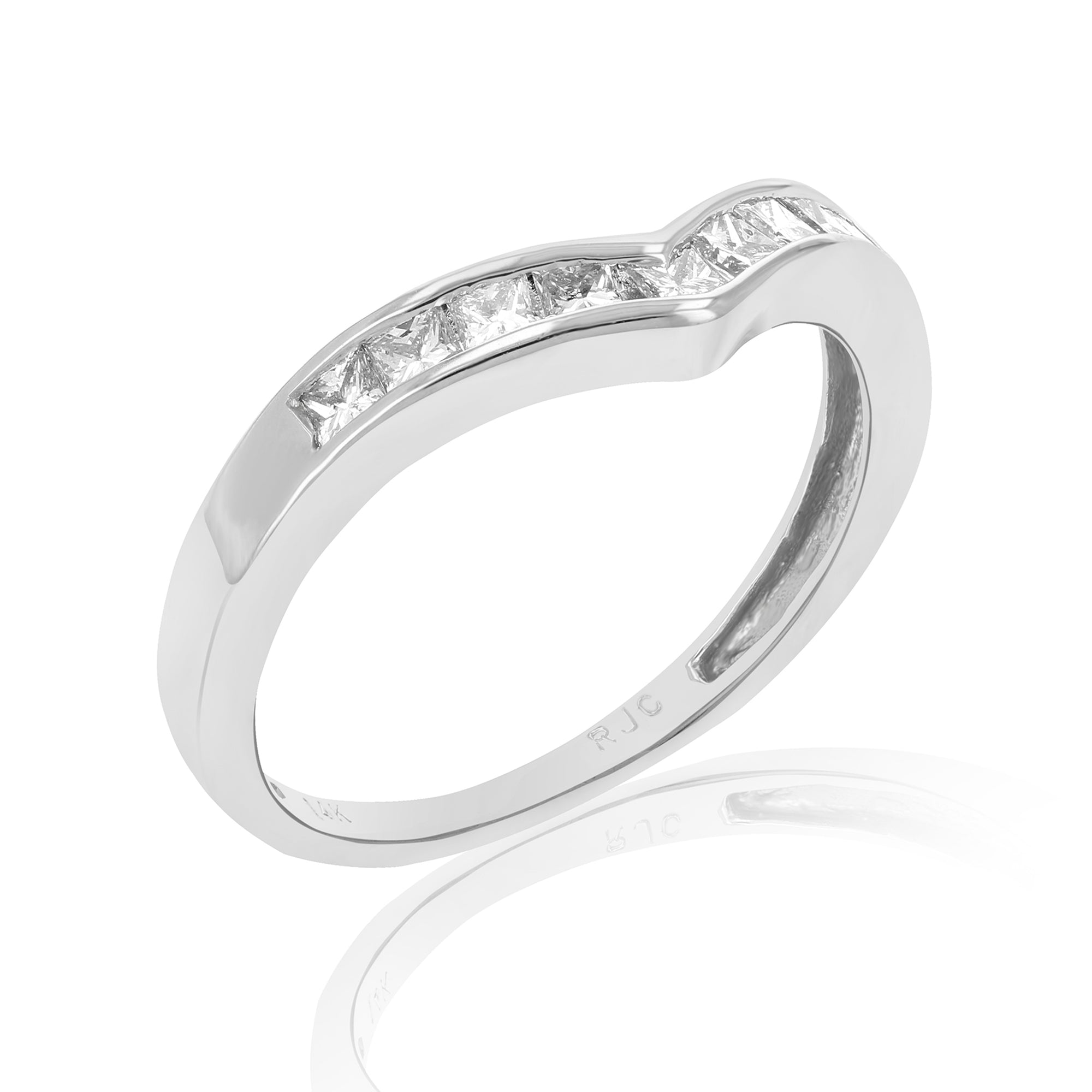 1/2 cttw Princess Diamond V Shape Wedding Band in 14K White Gold Size 7