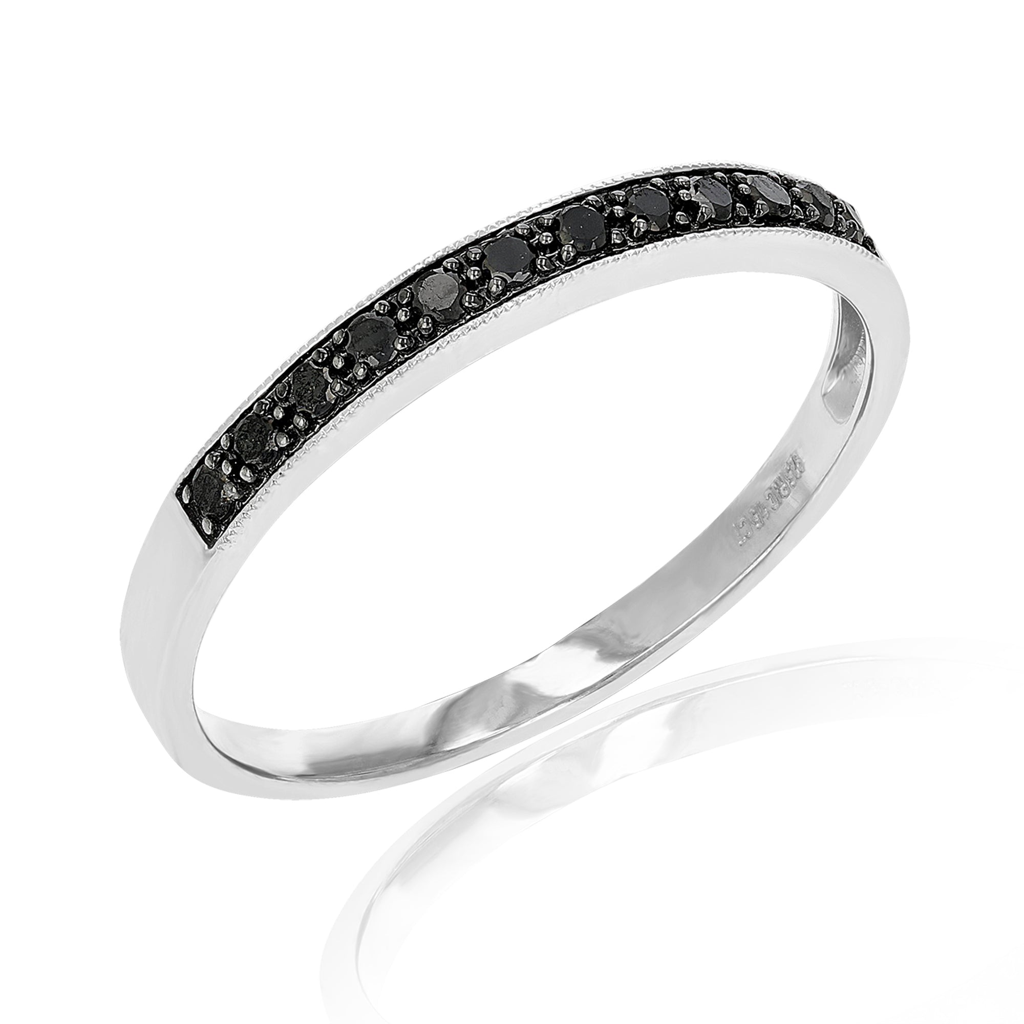 1/5 cttw Black Diamond Wedding Band in .925 Sterling Silver with Milgrain