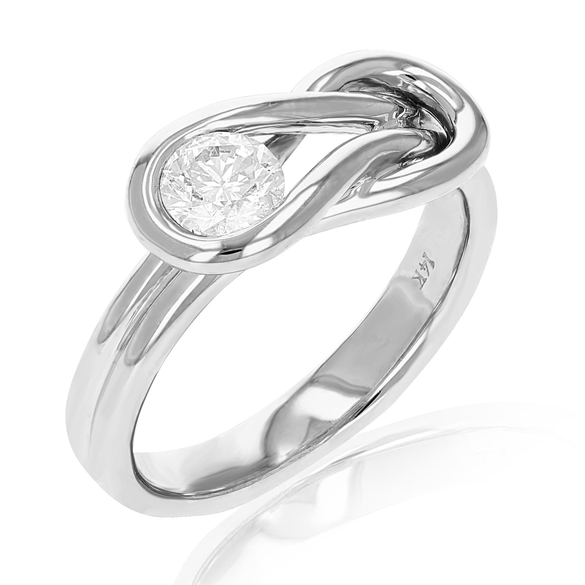1/2 cttw Diamond Knot Ring 14K White Gold Solitaire Engagement Bridal Size 7