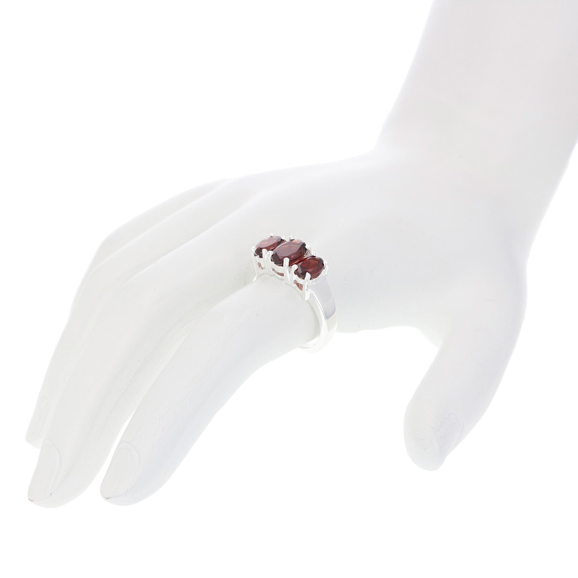1.50 cttw Garnet Ring in .925 Sterling Silver with Rhodium Plating Oval Shape