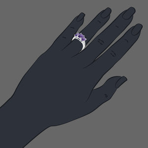 1.50 cttw Purple Amethyst Ring .925 Sterling Silver with Rhodium Emerald Shape