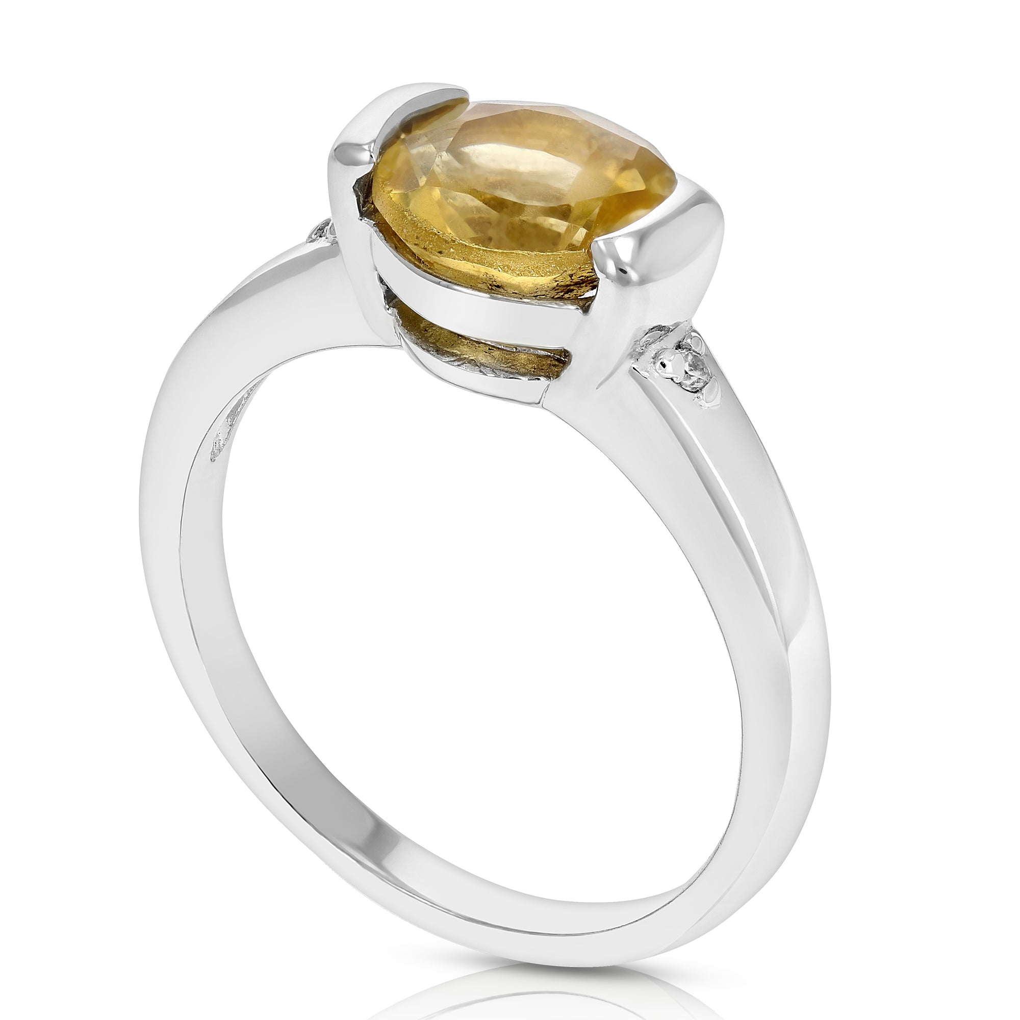 1.30 cttw Citrine Ring in .925 Sterling Silver with Rhodium Plating Round Shape