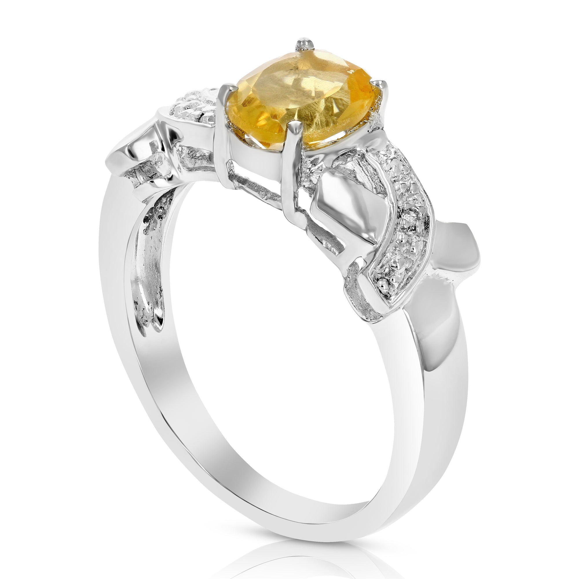 1.20 cttw Citrine and Diamond Ring .925 Sterling Silver with Rhodium Oval Shape
