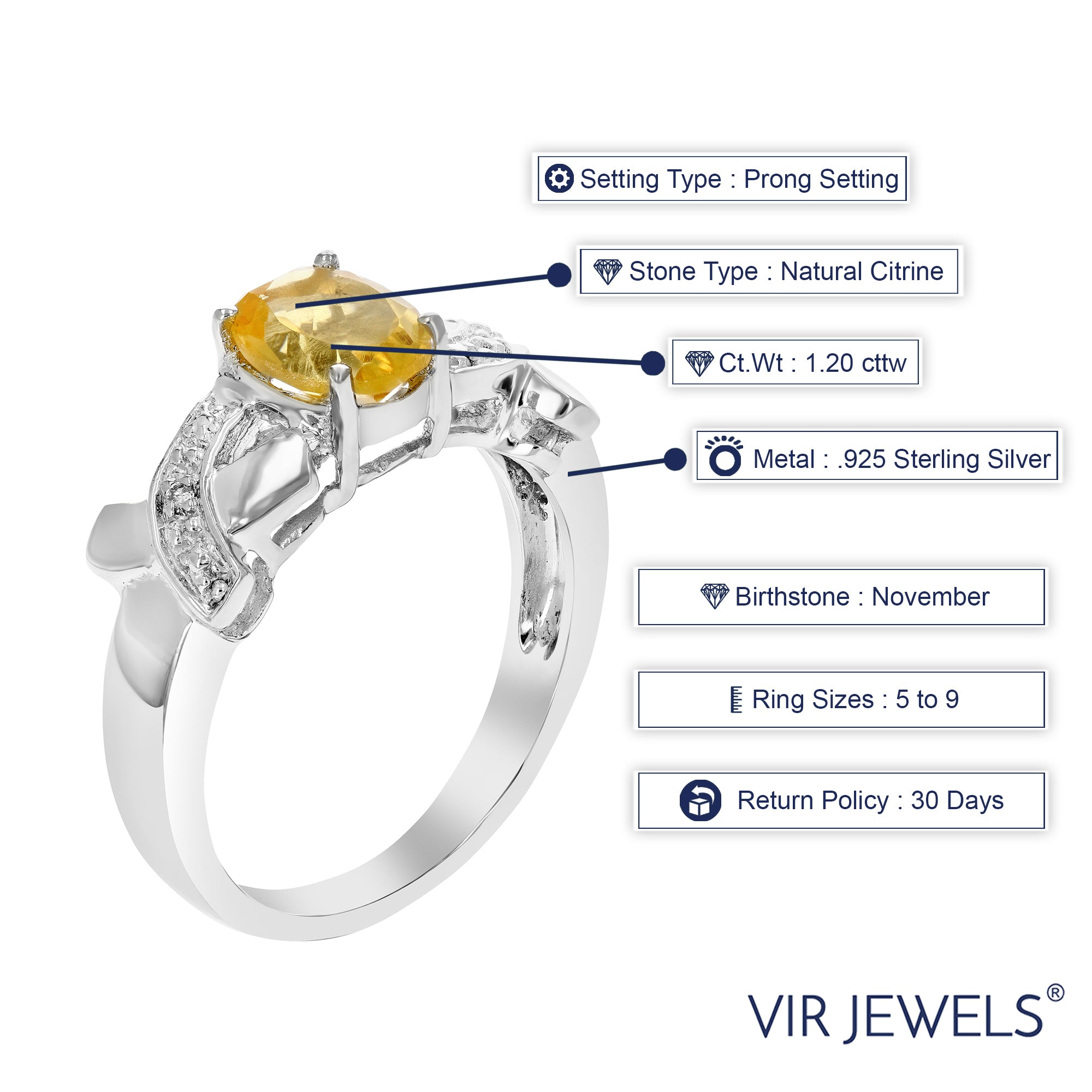 1.20 cttw Citrine and Diamond Ring .925 Sterling Silver with Rhodium Oval Shape