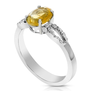 1.20 cttw Citrine and Diamond Ring .925 Sterling Silver Rhodium Oval 8x6 MM