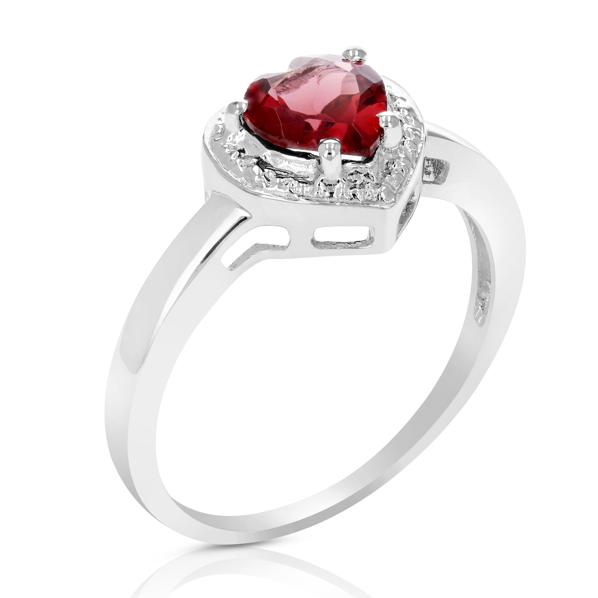 1 cttw Garnet Ring in .925 Sterling Silver with Rhodium Plating Heart Shape