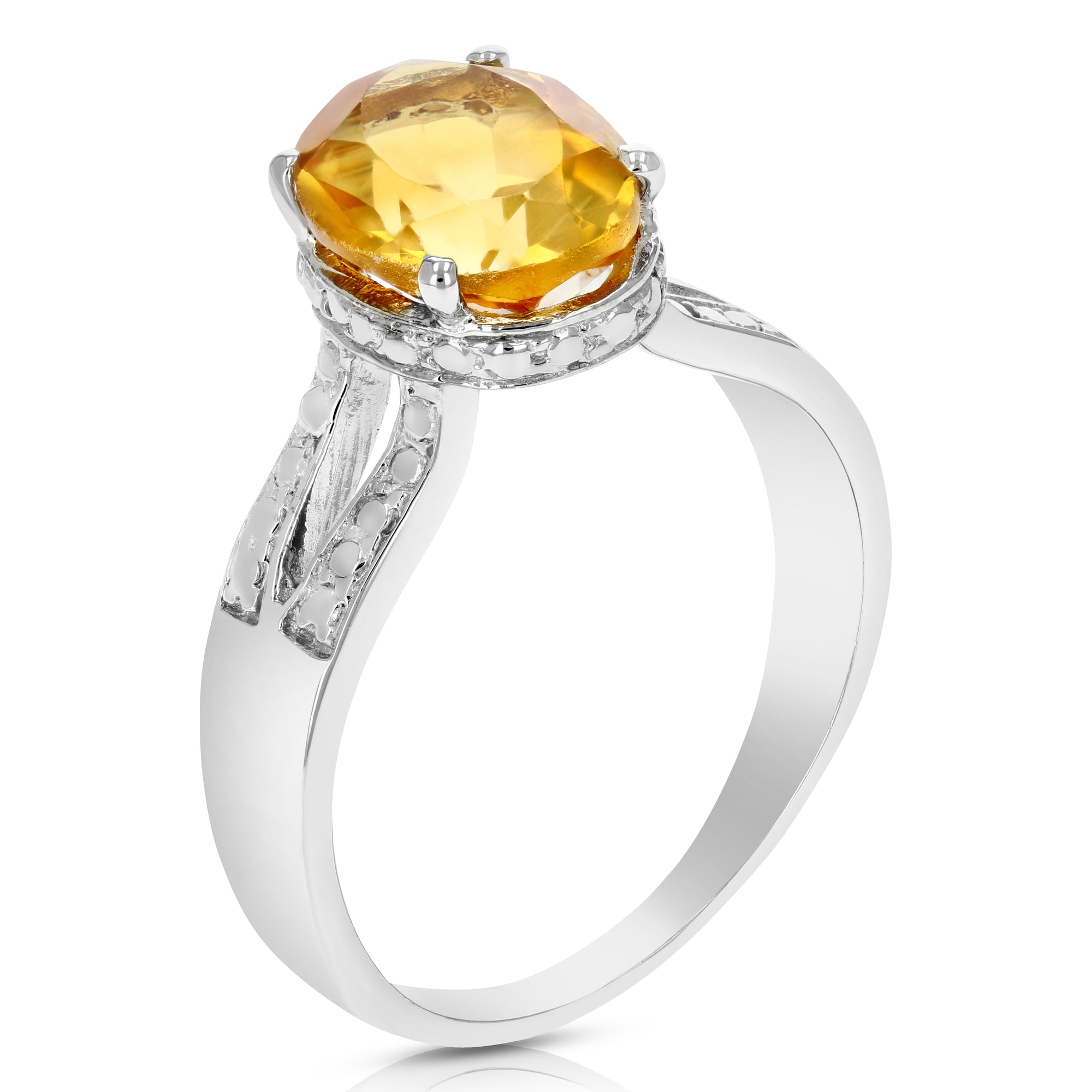 2 cttw Citrine Ring in .925 Sterling Silver with Rhodium Plating Oval Shape