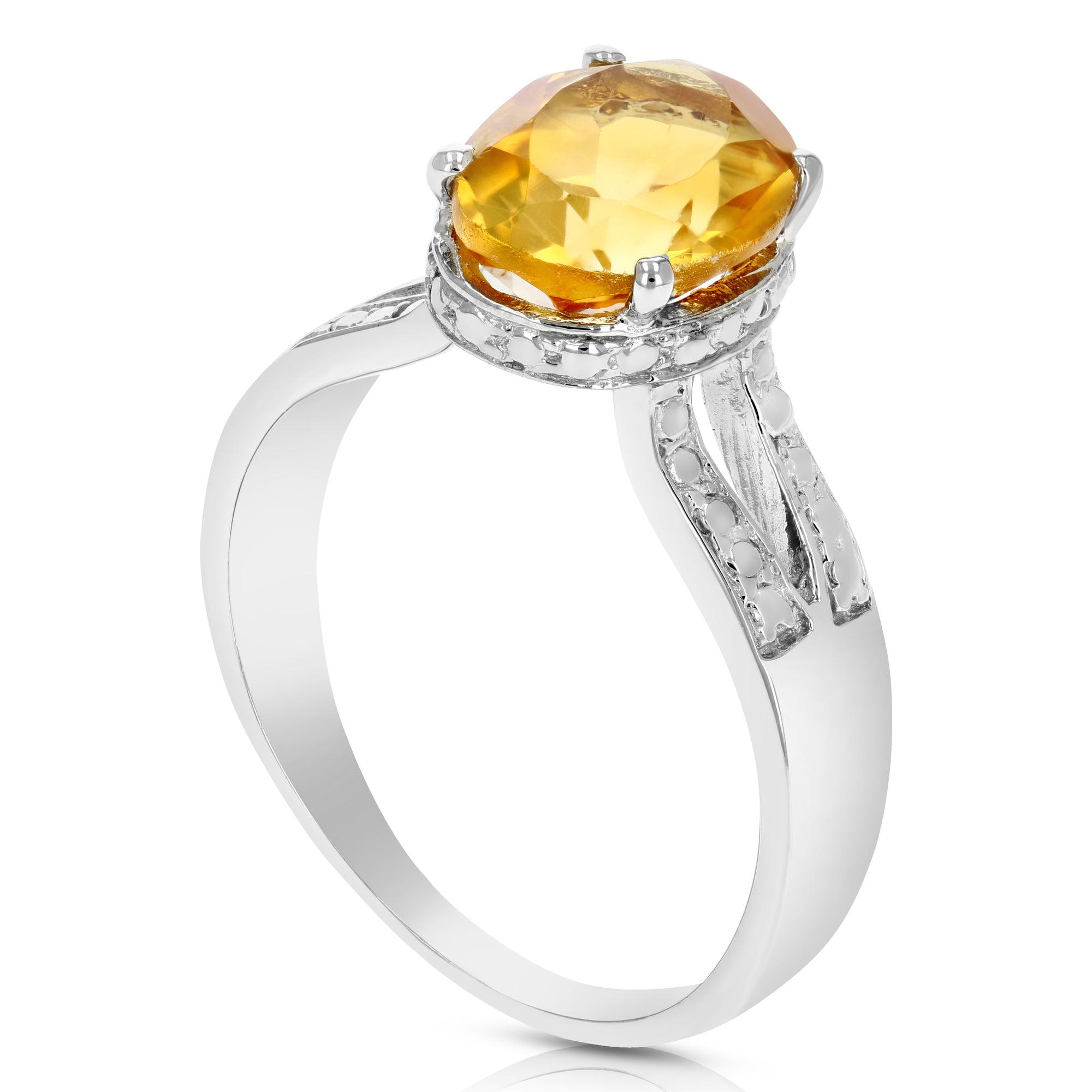 2 cttw Citrine Ring in .925 Sterling Silver with Rhodium Plating Oval Shape