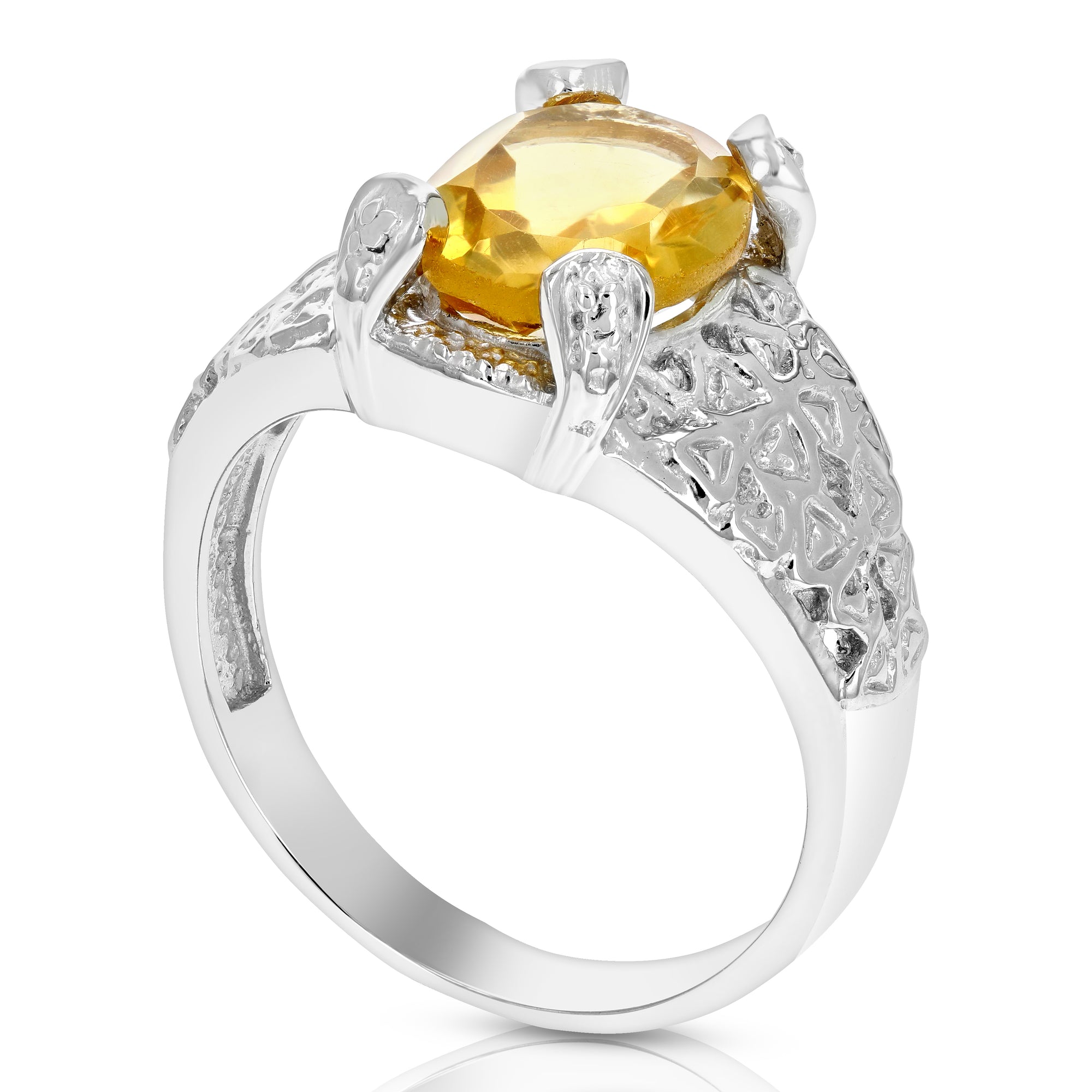 2 cttw Oval Shape Citrine Ring in .925 Sterling Silver with Filigree Design