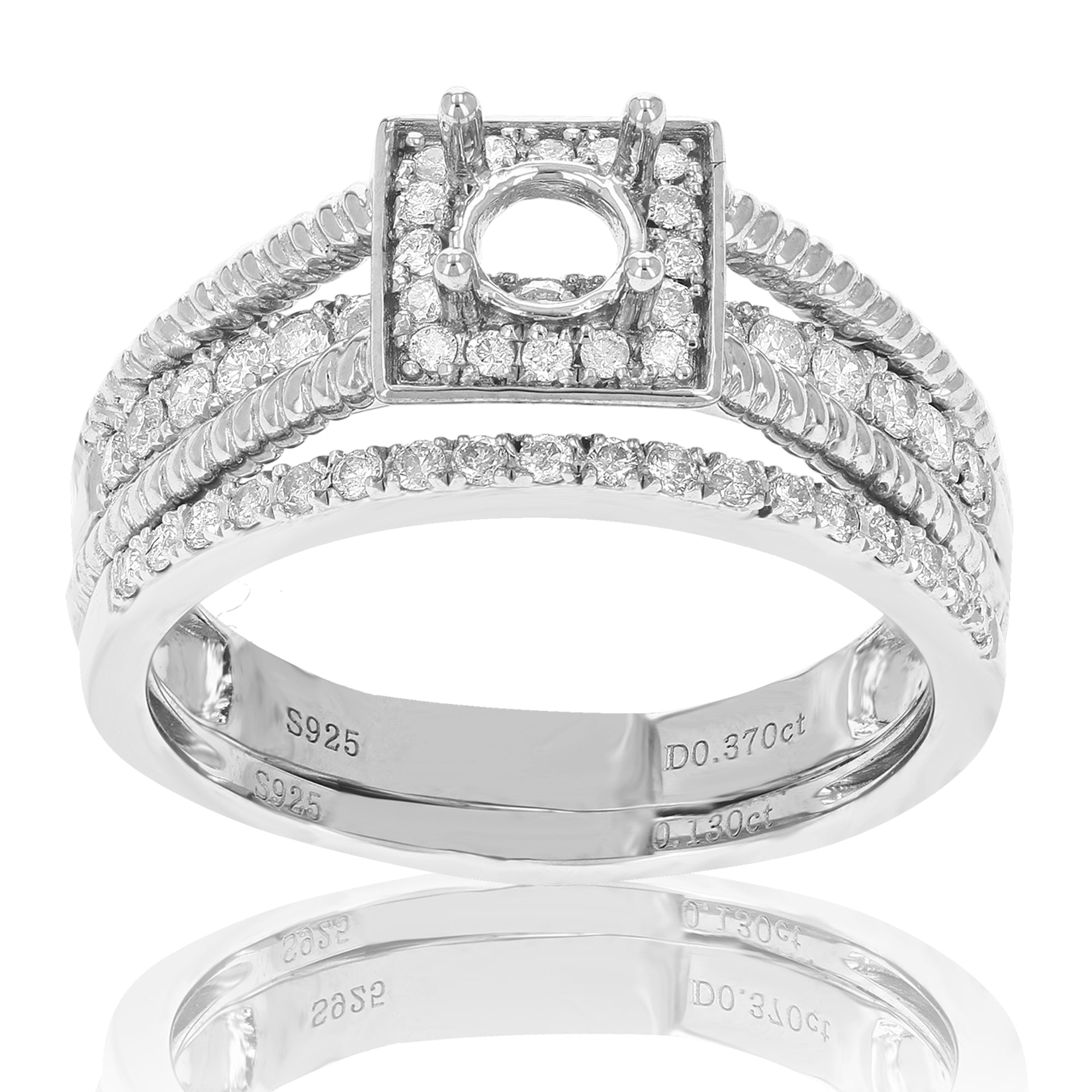 1/2 cttw Diamond Semi Mount Bridal Set with Cable Design .925 Sterling Silver Size 7