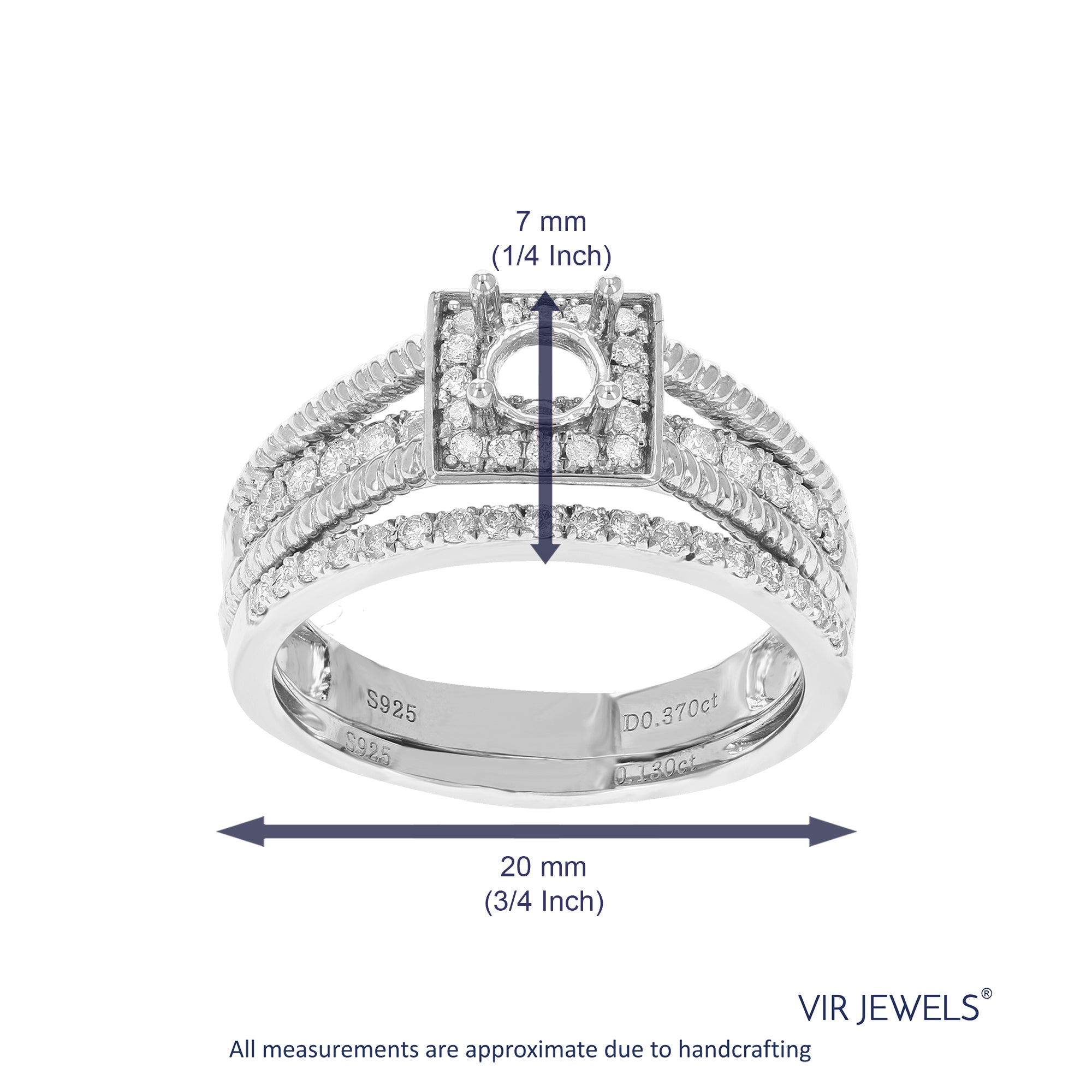 1/2 cttw Diamond Semi Mount Bridal Set with Cable Design .925 Sterling Silver Size 7