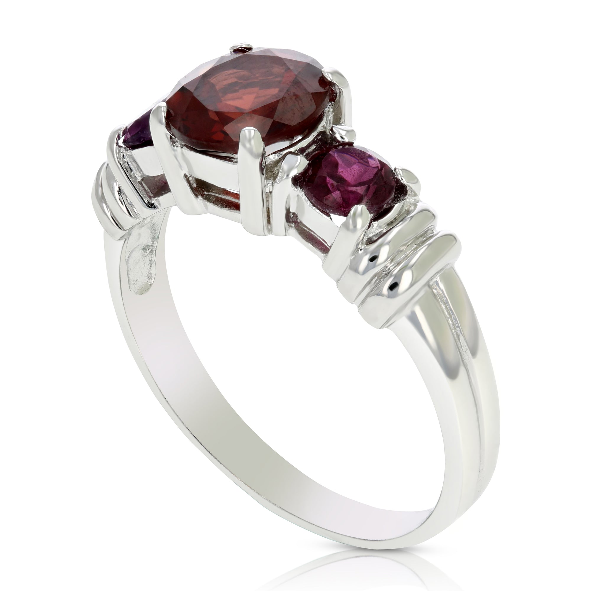 1.20 cttw 3 Stone Garnet Ring in .925 Sterling Silver with Rhodium Plating Round