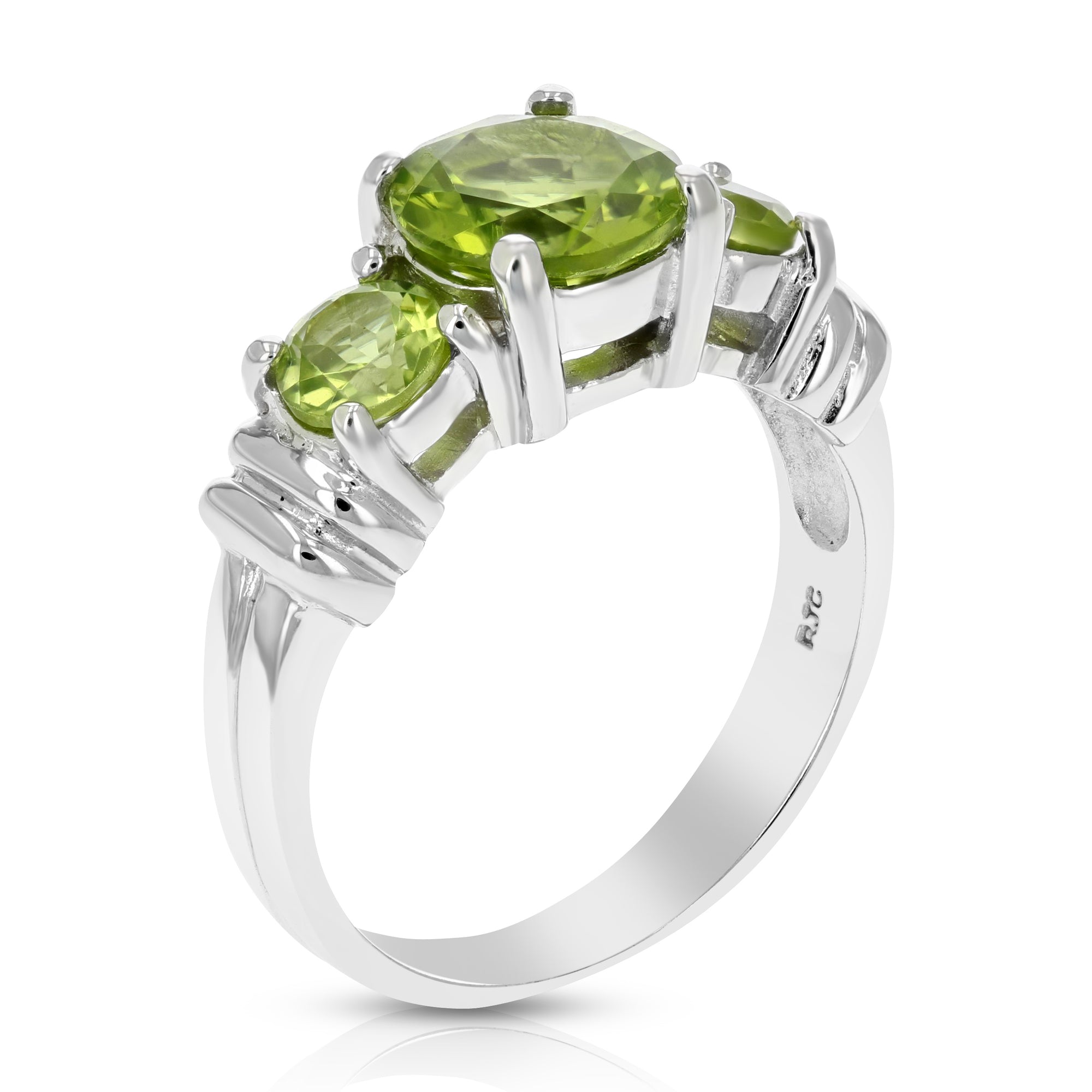 1.20 cttw 3 Stone Peridot Ring .925 Sterling Silver with Rhodium Plating Round