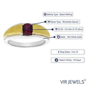 3/4 cttw Men's Ring Rhodolite Garnet 18K Two Tone Gold SI Clarity Size 10