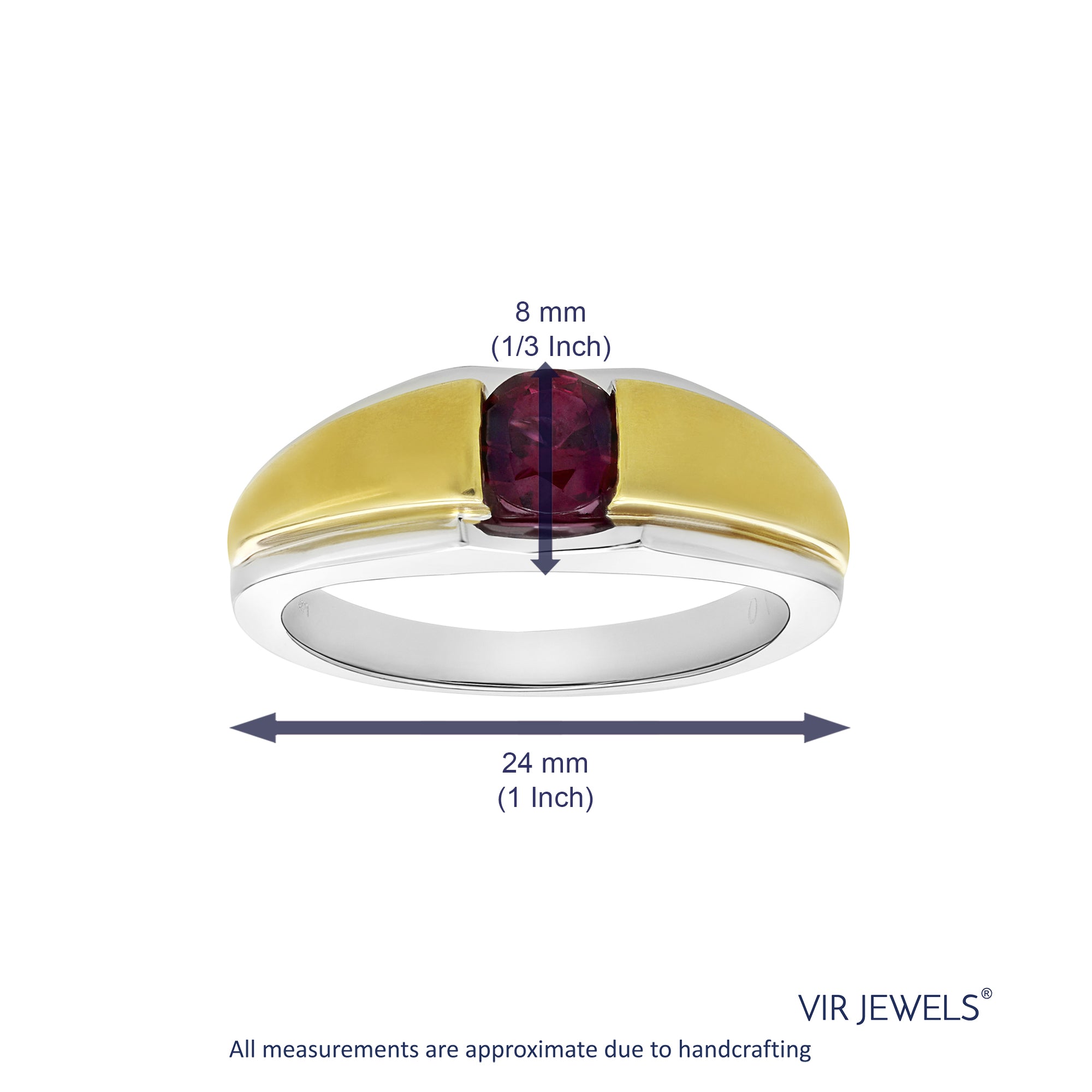 3/4 cttw Men's Ring Rhodolite Garnet 18K Two Tone Gold SI Clarity Size 10