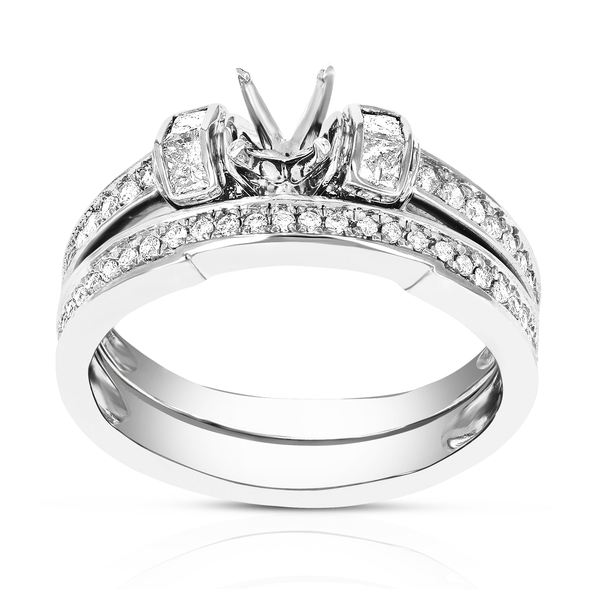 2/5 cttw Diamond Semi Mount Bridal Set .925 Sterling Silver Wedding Size 7