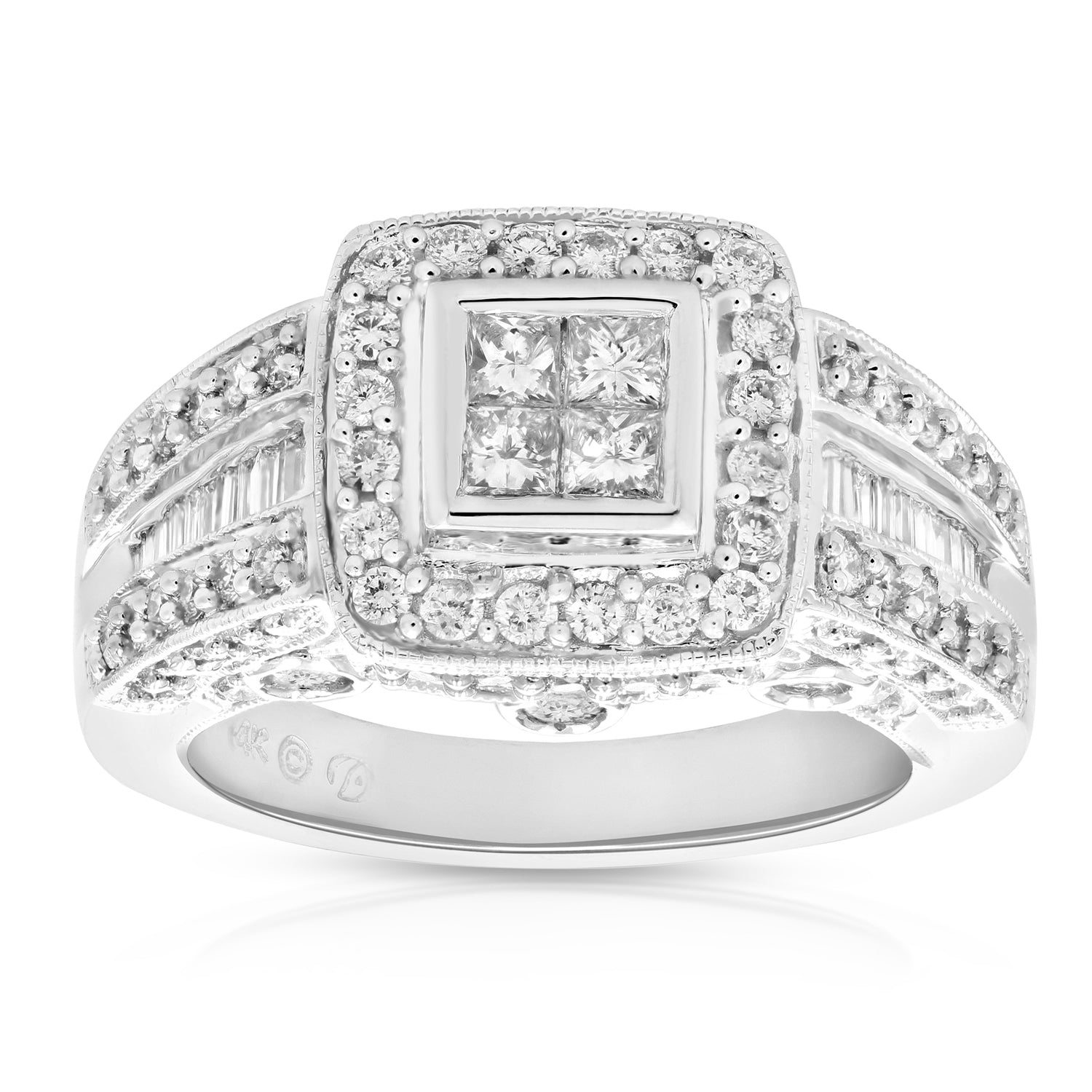 1.65 cttw Diamond Engagement Ring 14K White Gold Wedding Bridal Size 5