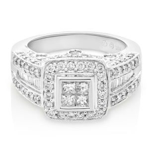 1.65 cttw Diamond Engagement Ring 14K White Gold Wedding Bridal Size 5