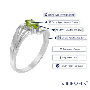 2/5 cttw Peridot Ring in .925 Sterling Silver with Rhodium Plating Oval Shape