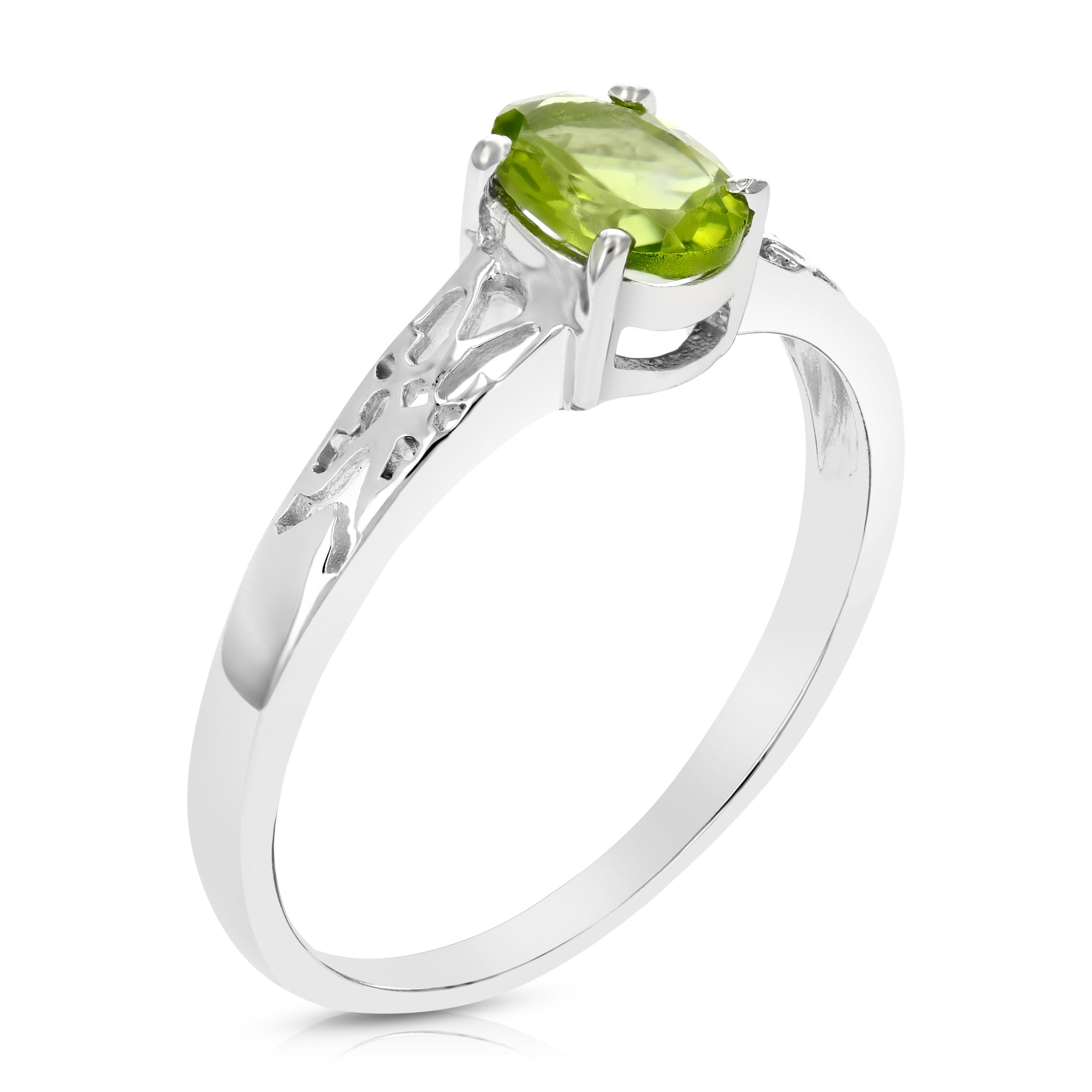 0.70 cttw Peridot Ring .925 Sterling Silver with Rhodium and Filigree Oval Shape