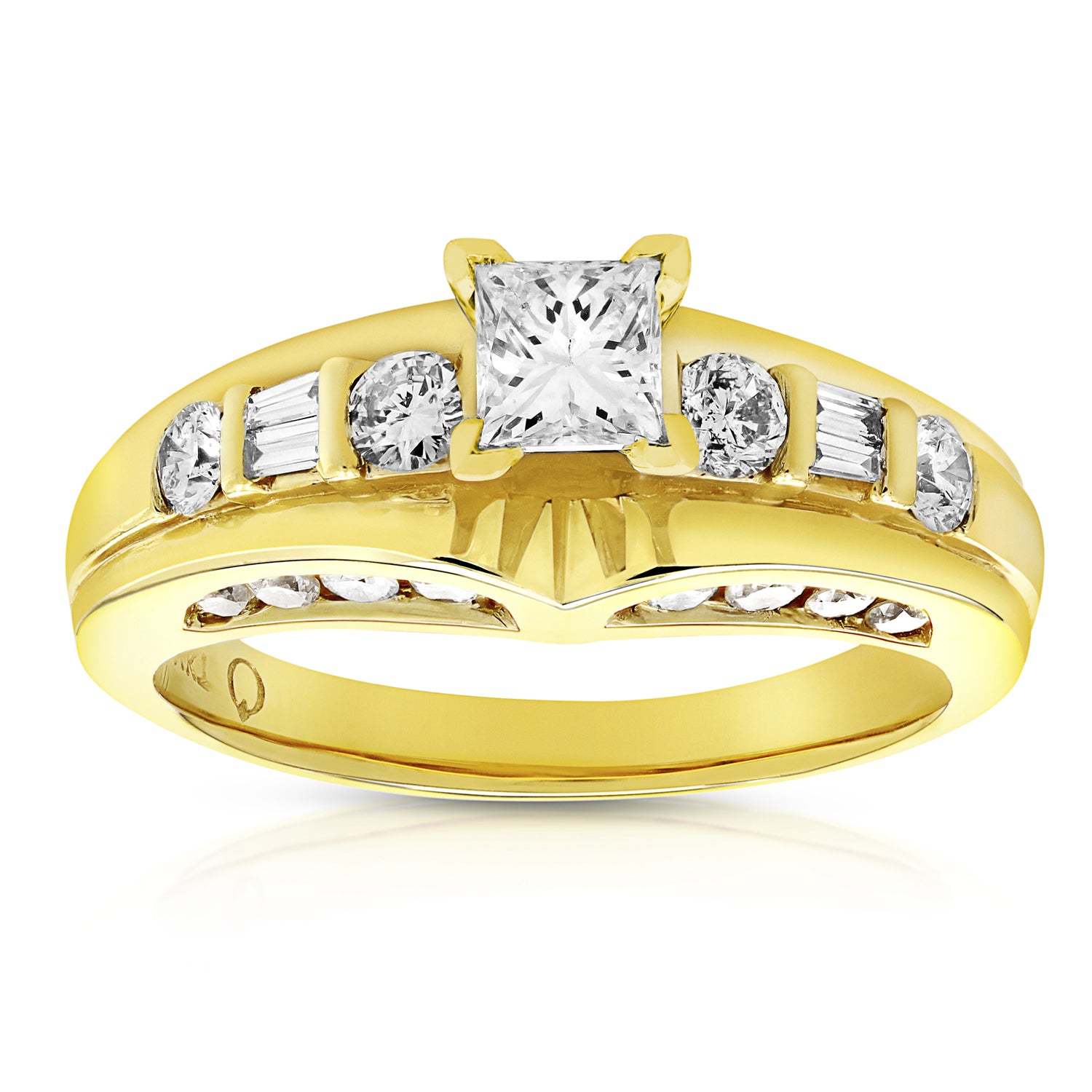 1 cttw Diamond Engagement Ring 14K Yellow Gold Princess Cut Bridal Size 7