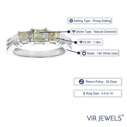 1 cttw Princess Cut Diamond 3 Stone Engagement Ring 14K White Gold Size 4