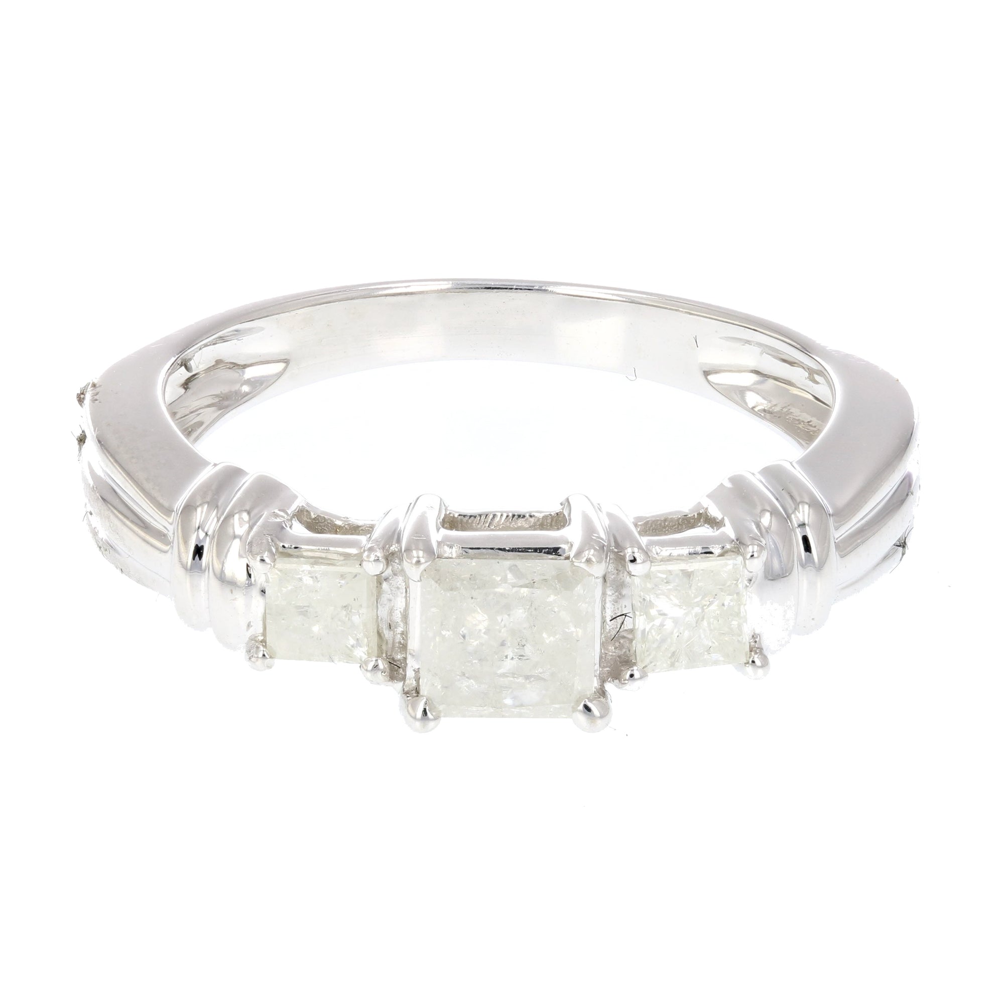 1 cttw Princess Cut Diamond 3 Stone Engagement Ring 14K White Gold Size 7